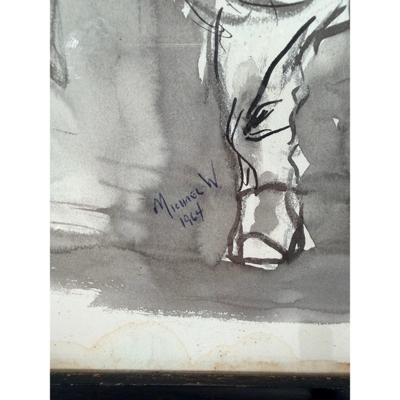 Vintage 1964 Michael W Ink Wash Drawing Man in Hat Artist Signed Framed Art - Picture 2 of 9